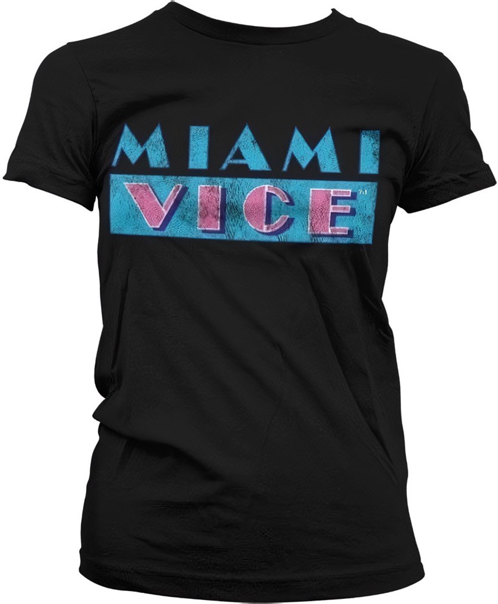 Miami Vice Distressed Logo Girly T-Shirt Damen Black-S