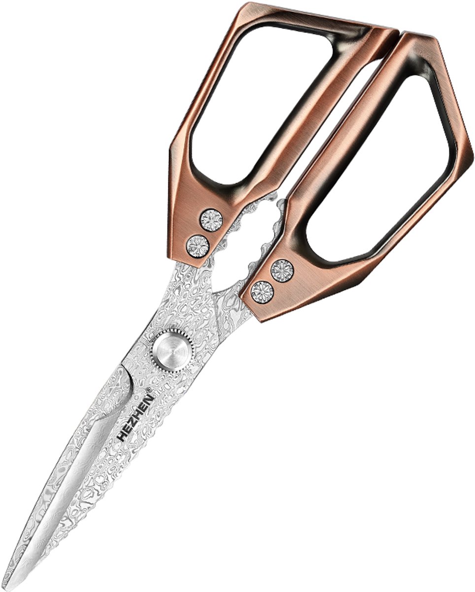 Damascus Keukenschaar Professioneel - Hezhen - Multifunctioneel - 110 laags damascus staal - handvat van gebronsd aluminiumlegering - hardheid 58-62 HRC - langdurig scherp