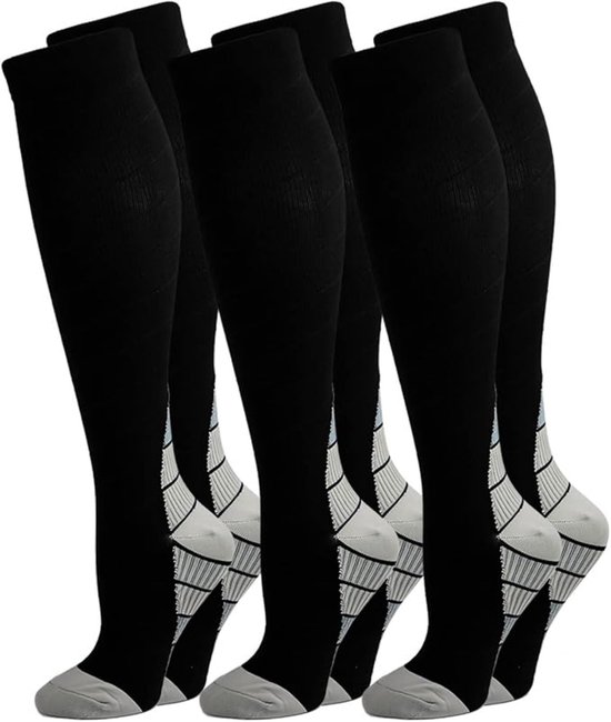 Lot de 3 paires de chaussettes de compression pour homme et femme - Couleurs mélangées et dégradées - Chaussettes de sport pour mollets - Adaptées à la course, au sport, au cyclisme, aux voyages en avion, à la grossesse et à la récupération - L/XL
