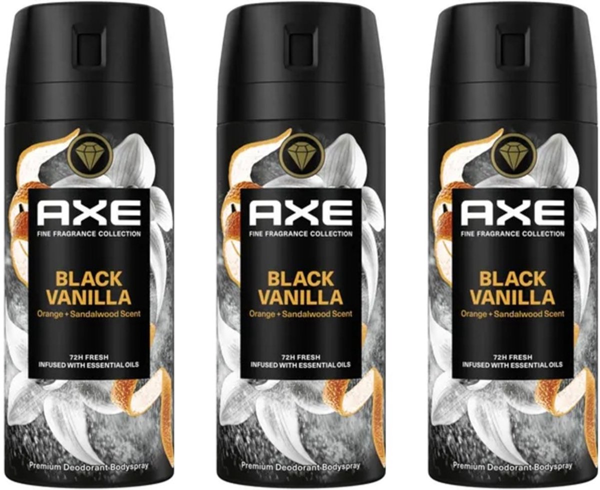 AXE Fine Fragrance Deo Spray - Black Vanilla - Voordeelverpakking 3 x 150 ml
