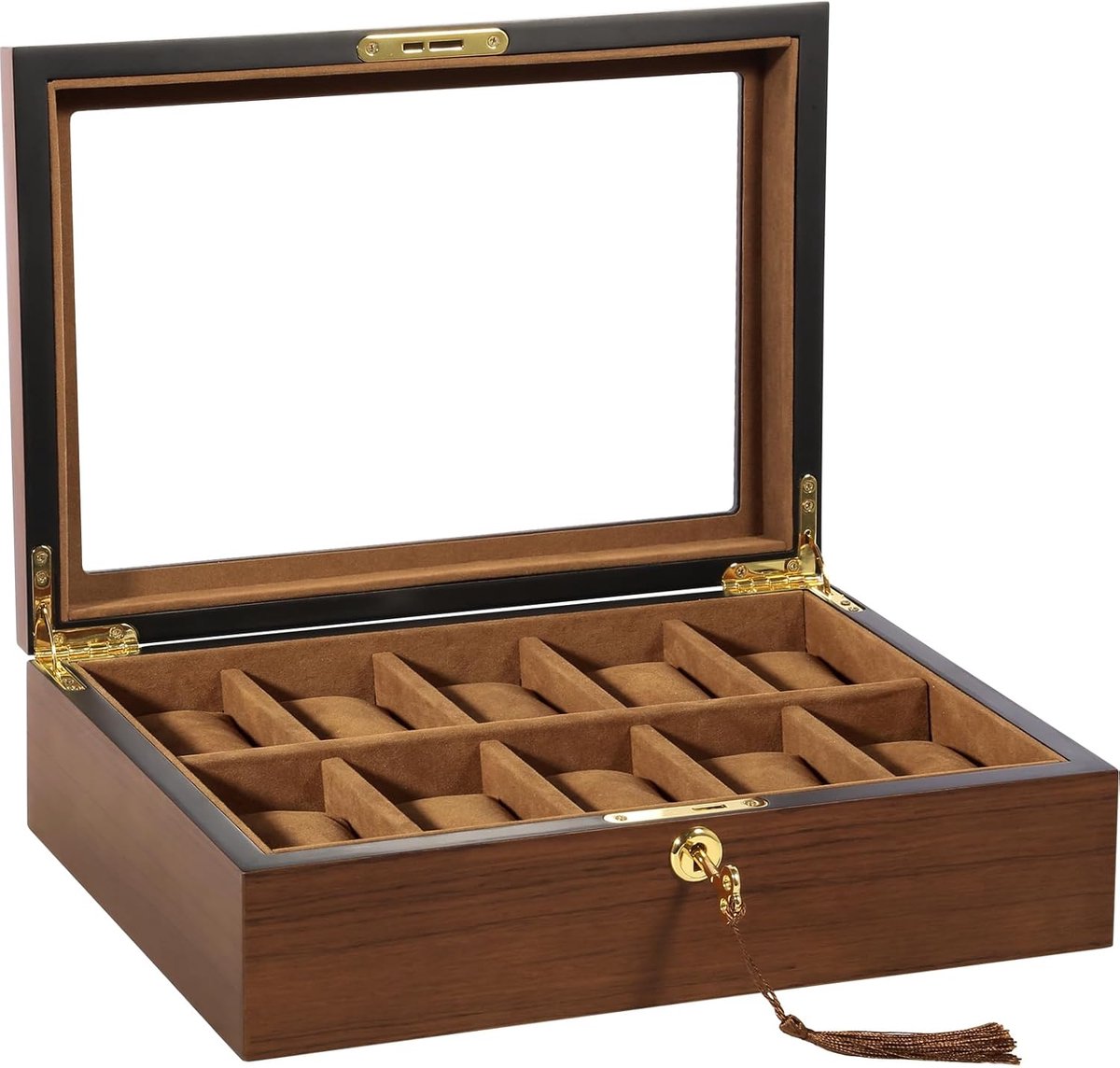Uten Luxe Horlogedoos - HorlogeBox Heren Dames - Sieradendoos - 10 vakken - Houtnerf