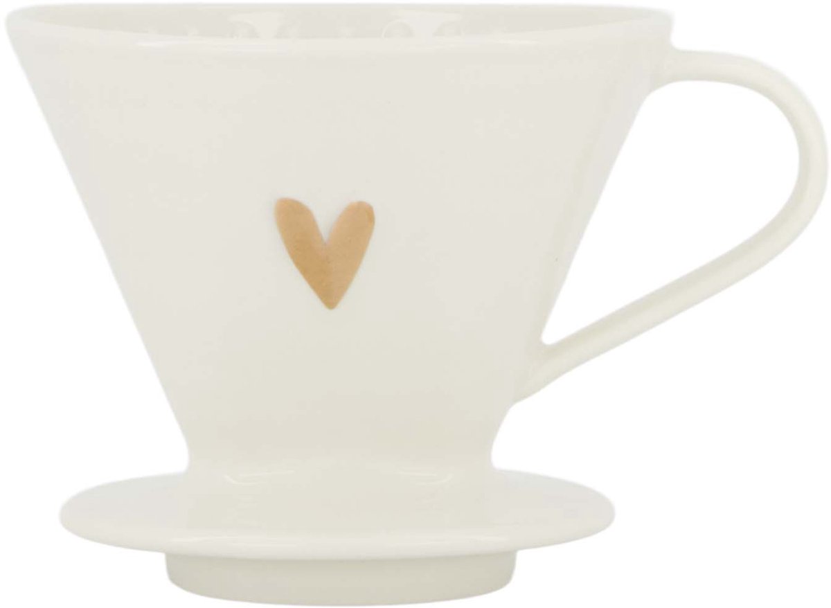Zusss Koffiefilterhouder Keramiek Hartje Wit/Goud Wit