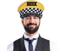 Funny fashion Verkleedkleren - pet - geel - Carnaval - volwassenen - taxi chauffeur - verkleed accessoires