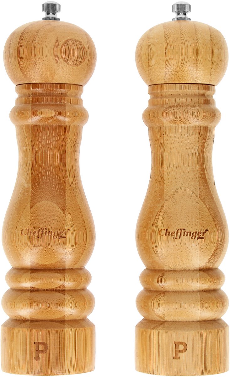 Cheffinger, Set van 2 Molens Compatibel Zout / Peper Keramische Verstelbare Molen, Bruin / Beige