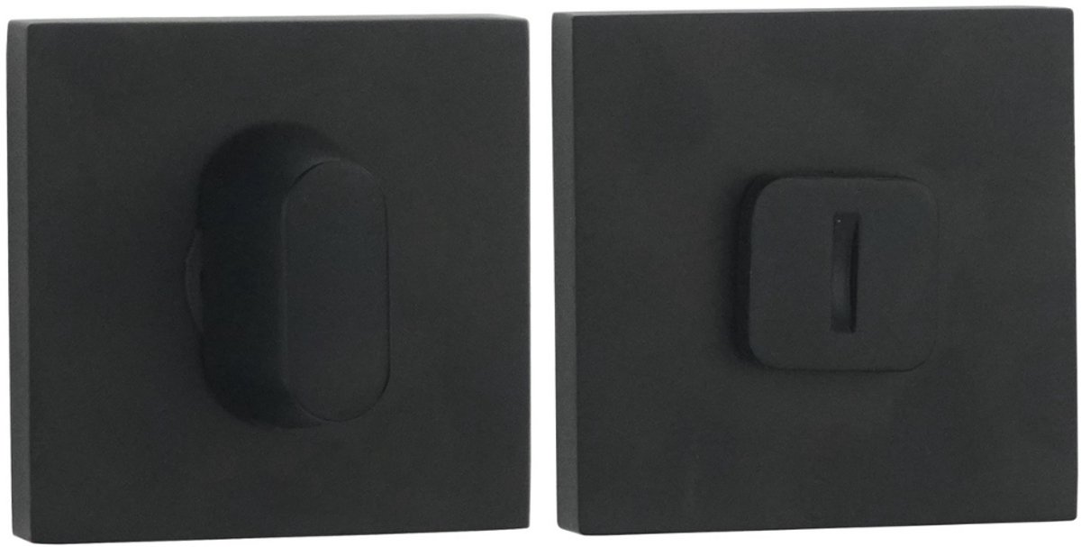 KAIA - WC-Garnituur - WC/Badkamerslot - Rozet - Vierkant - Zwart - Aluminium - 8x8 mm Stift