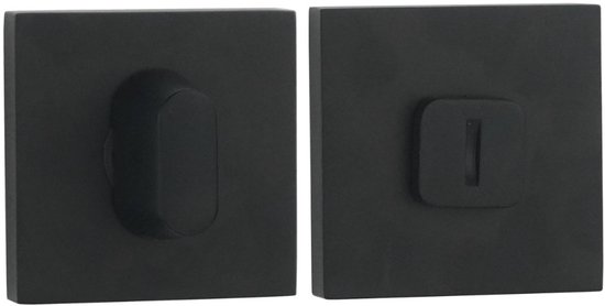 KAIA - Ensemble WC - Serrure WC/Salle de Bain - Rosace - Carrée - Zwart - Aluminium - Goupille 8x8 mm
