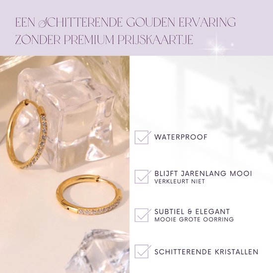 Boucles d'oreilles 20 mm Semyco® Plaqué or 18 carats - Boucles d'oreilles femme couleur or avec diamants zircone - Cadeau pour femme, petite amie, mère, anniversaire - Supernova