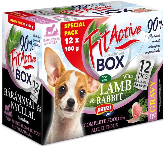 Fit Active - Hondenvoer - Natvoer hond - Natvoer box - Lam & Konijn - 12 x 100g