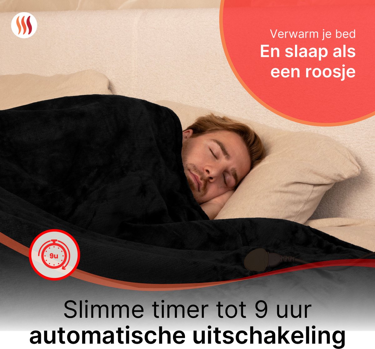 Seranova Elektrische Deken XXL - 180x160 cm - 2 Persoons Bovendeken - Warmtedeken - Dubbelzijdig Fleece Sherpa - Zwart – foto 5