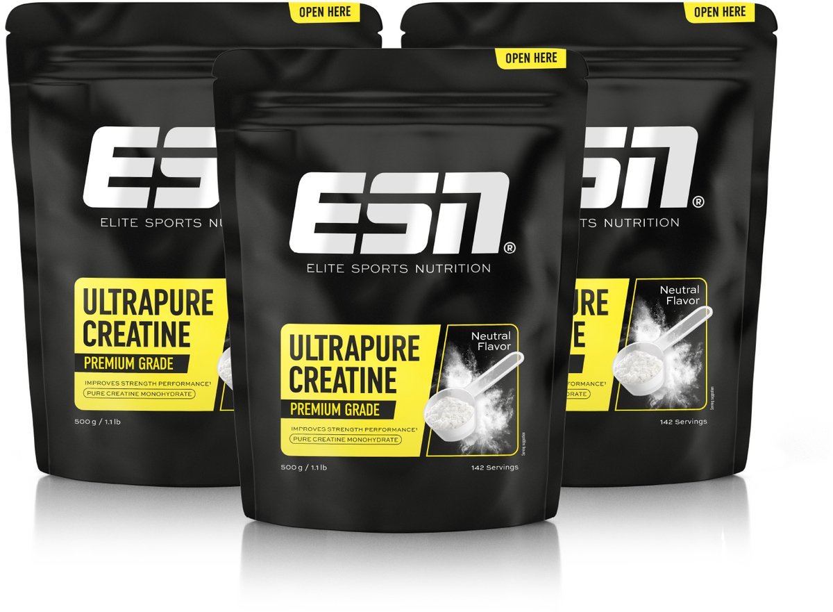 ESN Ultrapure Creatine Poeder, 3 x 500 g Voordeelverpakking - Puur Creatine Monohydraat, Premium Kwaliteit, Veganistisch