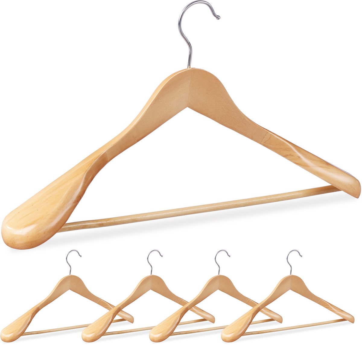 50 x kledinghanger - voor pakken - brede schouder - kleerhangers hout - naturel
