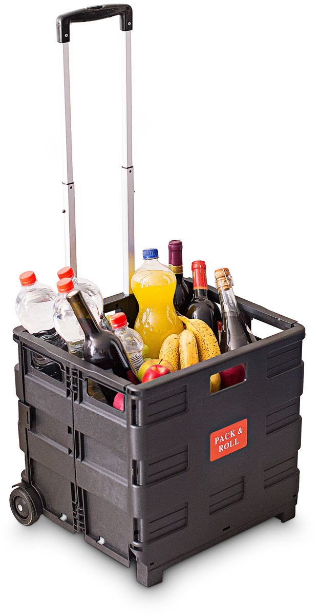 Relaxdays 4x boodschappentrolley - krat op wielen - tot 35 kg - opvouwbaar - trolley