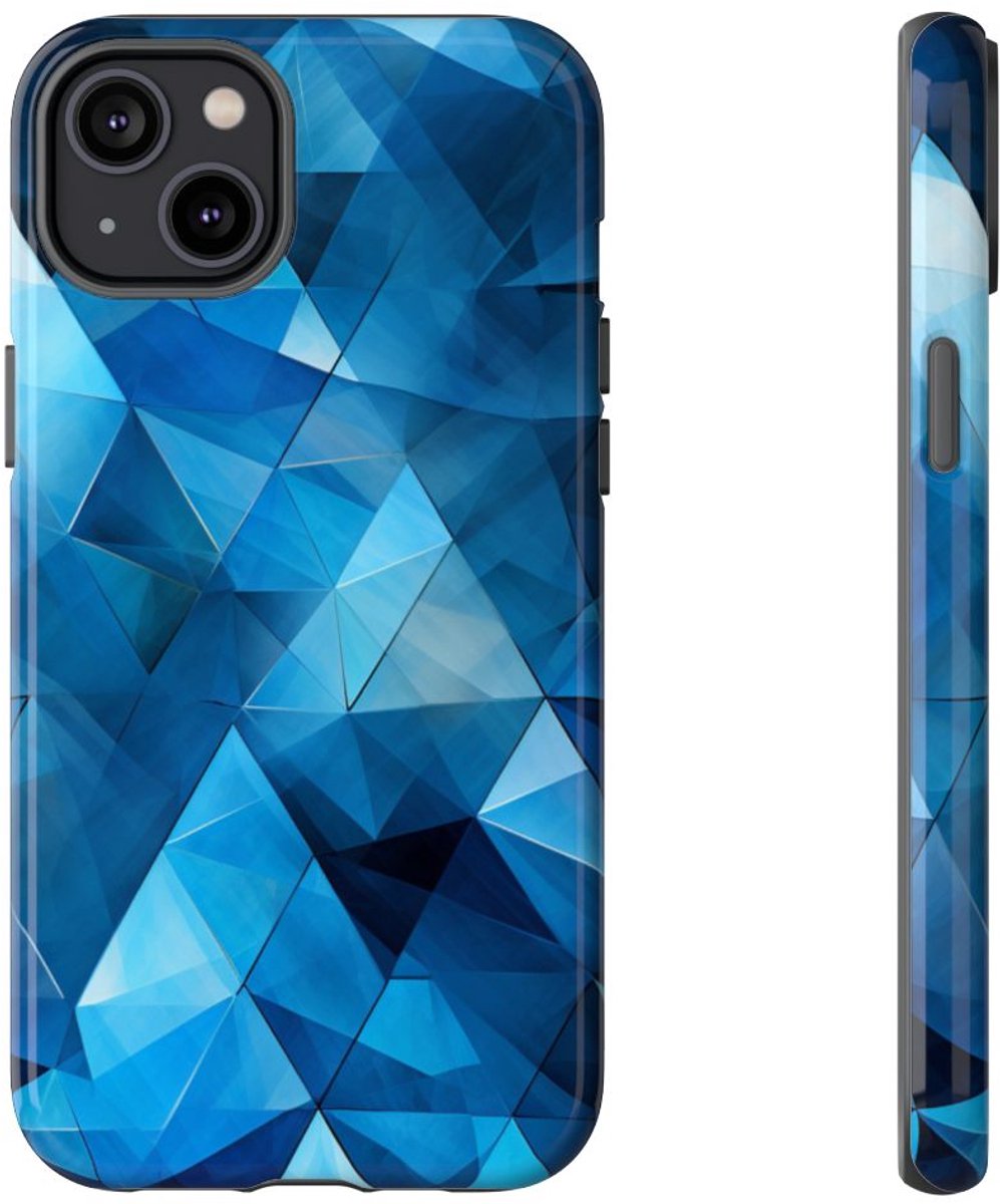 Blauw Geometrisch Driehoekenpatroon – Telefoonhoesje Geschikt voor iPhone 14 Plus