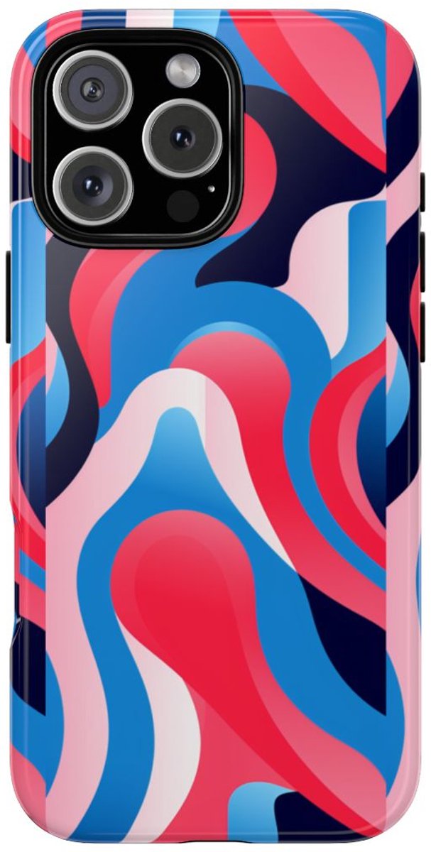 Blauw-Rood Abstract Golvend Patroon – Telefoonhoesje Geschikt voor iPhone 16 Pro Max