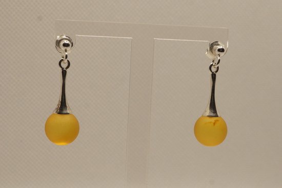 Boucles D'oreille En Ambre De La Baltique Et Argent 925 - Modèle Puces - Occasion