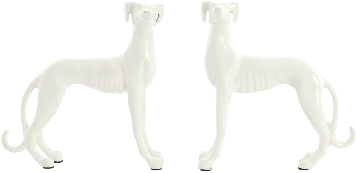 Ornament DOGS - 17x8x18 cm - Wit - Set van 2