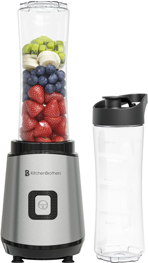 KitchenBrothers mini blender – 2 bekers 600 ml – RVS