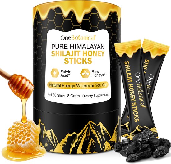Bâtonnets de Shilajit Pure Himalaya au miel et au safran biologiques (30 unités) | Bâtonnets de Shilajit jetables faciles à utiliser | Augmente l'énergie et l'immunité avec plus de 85 oligo-éléments, 75%+