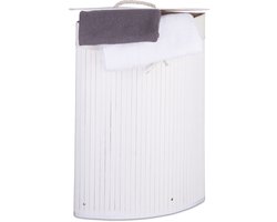 3x wasmand hoekmodel bamboe - 60 liter - deksel - witte wasbox - driehoekig