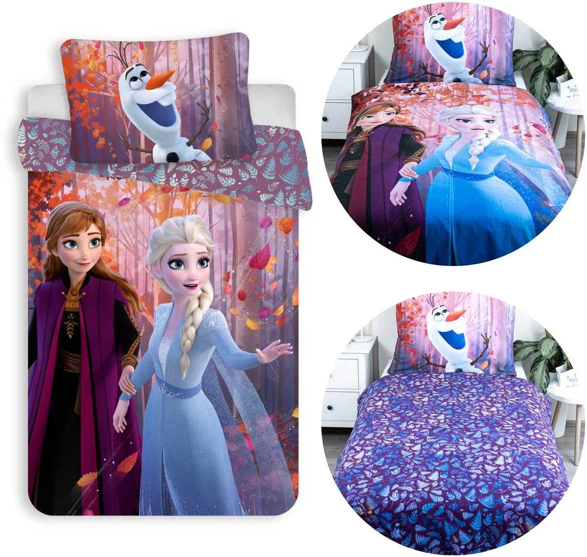 DISNEY Frozen DUBBELZIJDIG, kinderbeddengoed, met ritssluiting, 100% KATOEN 140x200+70x90cm OEKO-TEX