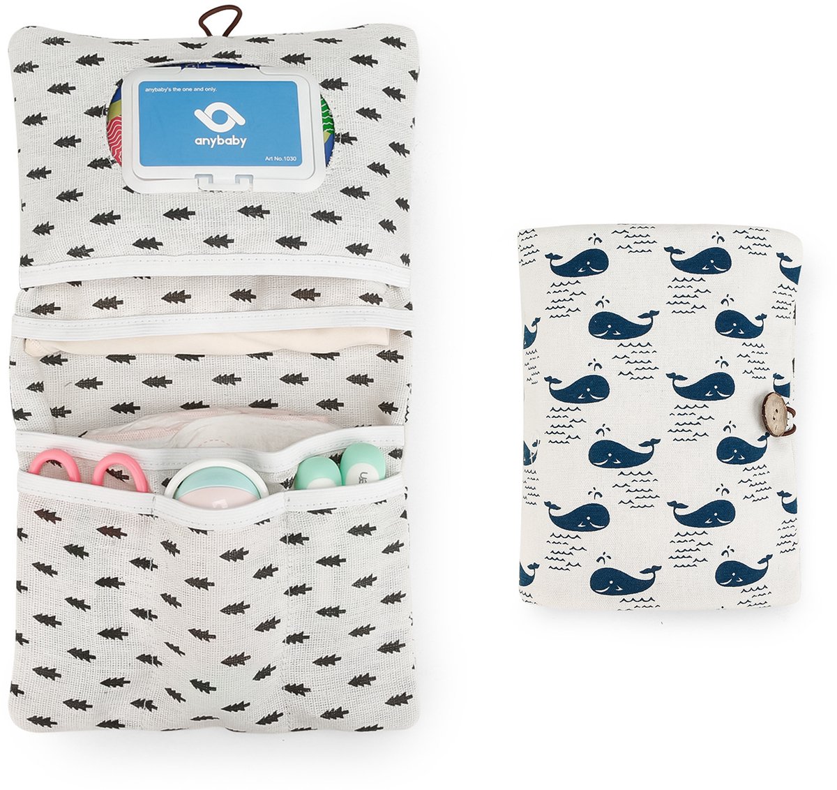 Luiertas - Opbergtas - Make-uptas - 2-in-1 opbergtas - Draagbare opbergtas - Blauwe walvis print