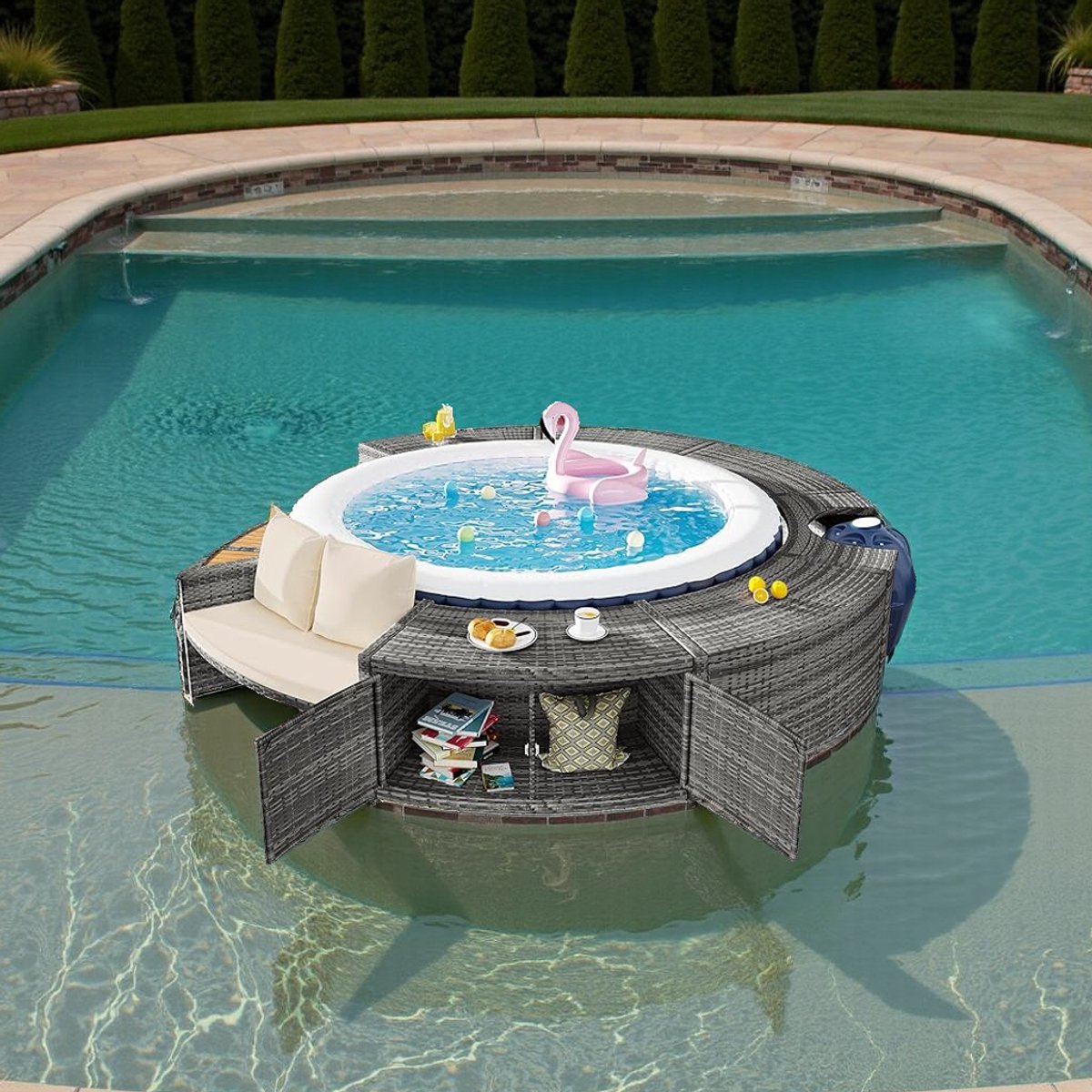 Rond Bubbelbad Omranding met Opbergruimte & Zitplaatsen - - Rond - €900,00