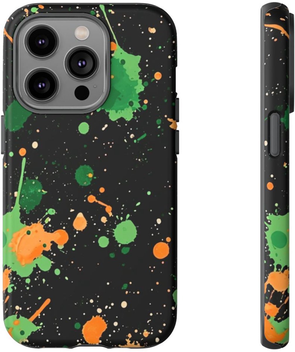 Groene en Oranje Verfspattenpatroon – Telefoonhoesje Geschikt voor iPhone 14 Pro