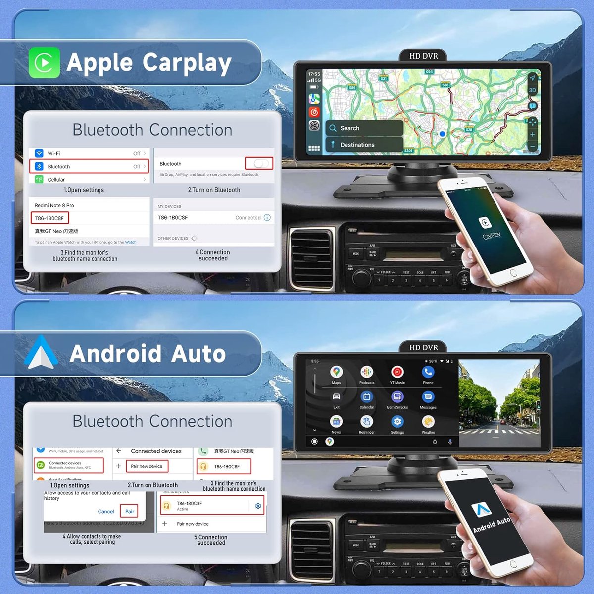 Dashcam voor auto voor en achter – Dual dashcam – Voor- en achtercamera – Autocamera – Full HD dashcam – Dashcam met nachtzicht – Dashcam met bewegingssensor – Groothoeklens – Parkeermodus – Loop recording – Dashcam met SD-kaart – foto 6