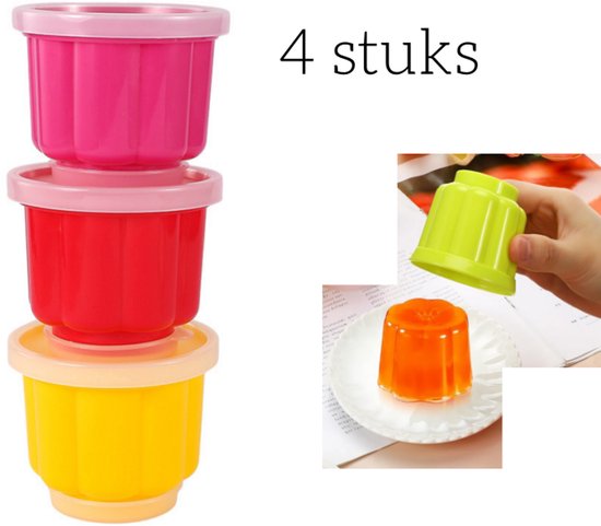 Lot de 4 moules à pudding - moules à pudding - avec couvercle - réutilisables - adaptés à la gelée, à la crème glacée, au pudding - petit congélateur