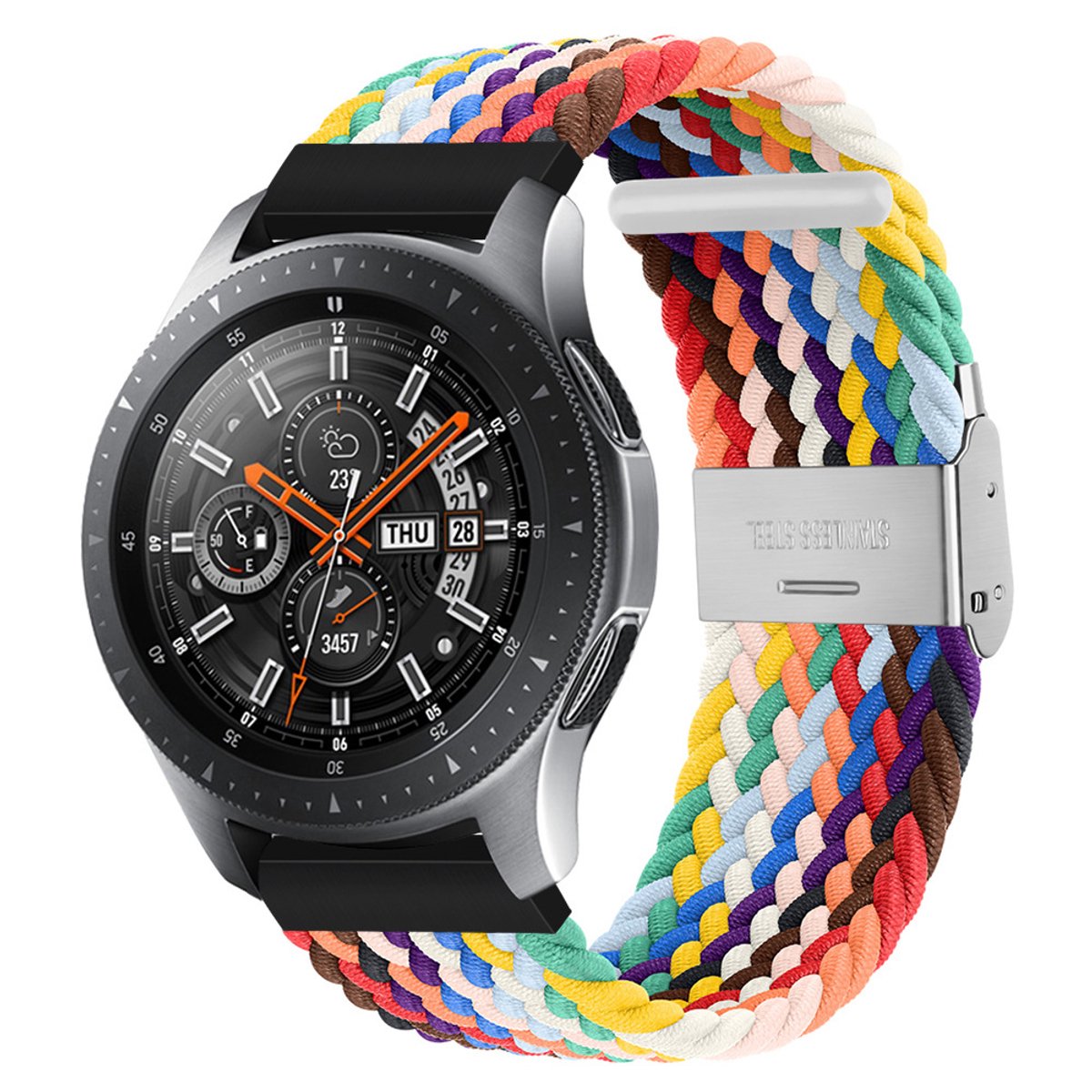 Qelus Kleurrijke 22mm Gebreide Nylon Elastische Horlogeband met RVS Gesp - Verstelbare Lengte - Vervangende Band voor Horloges en Smartwatches - Sportief, Zachte en Ademende - Voor Mannen en Vrouwen
