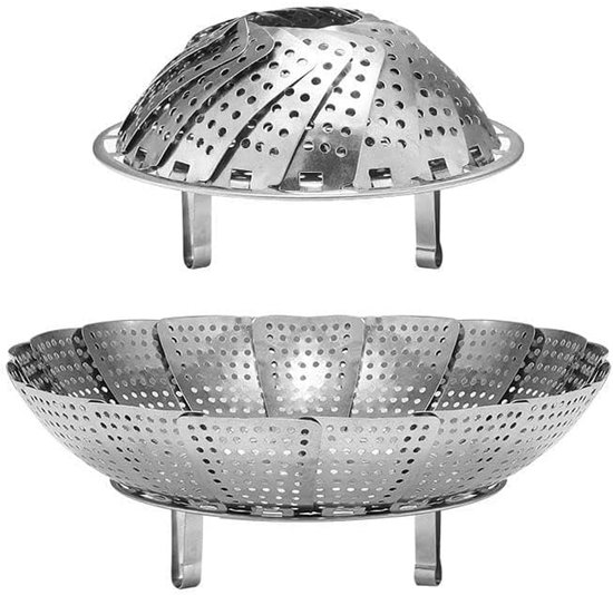 Foto: Stoomrek roestvrij staal opvouwbaar geschikt voor het koken van groenten en het stomen van voedsel uitvouwbaar voor pannen van verschillende afmetingen uitgeklapt 23 x 7 1 cm 