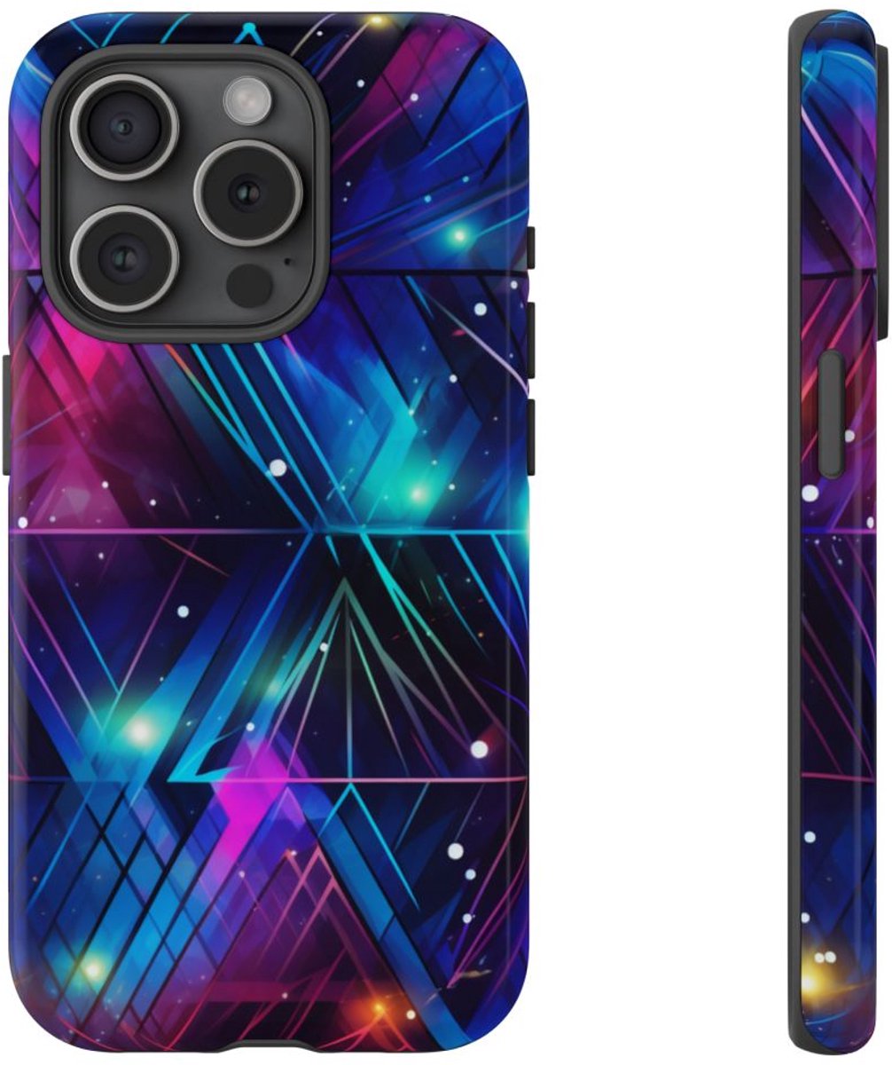 Geometrisch Neon Aurora Abstract – Telefoonhoesje Geschikt voor iPhone 15 Pro