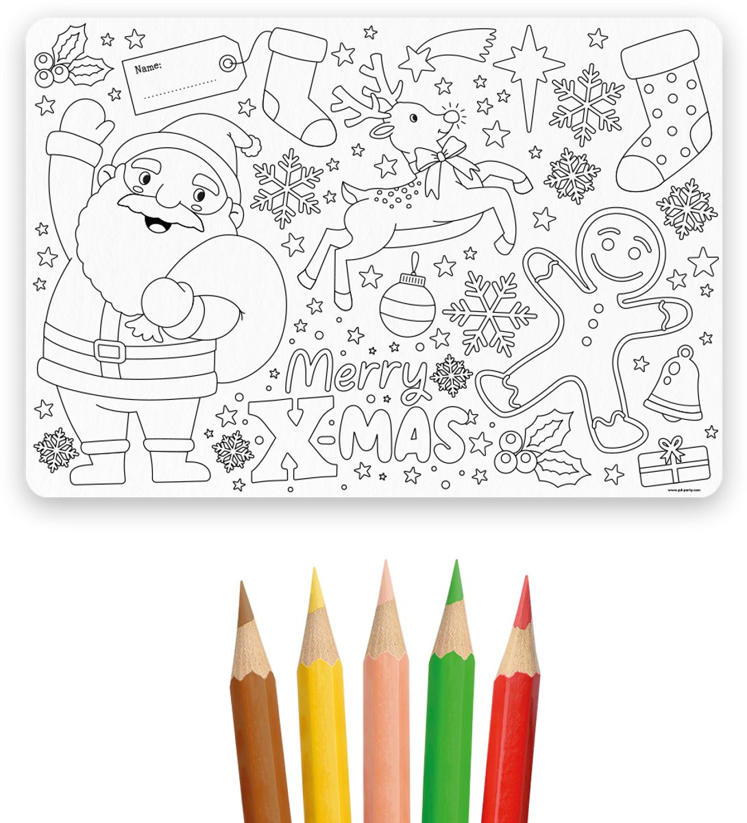 Kerst placemat om in te kleuren - Vrolijke illustraties voor de Kerst tafel