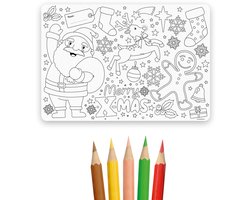 Kerst placemat om in te kleuren - Vrolijke illustraties voor de Kerst tafel