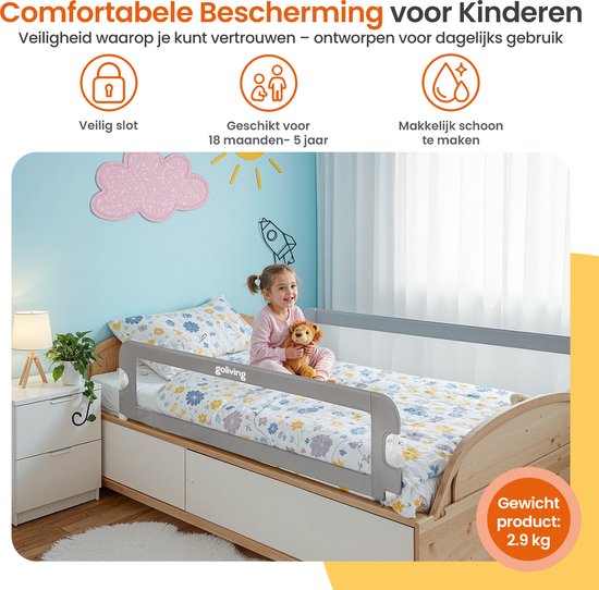 Barrière de lit Goliving - Barrière de lit - Barrière de lit - Barrière de lit pliable - 120 x 45 cm - Gris