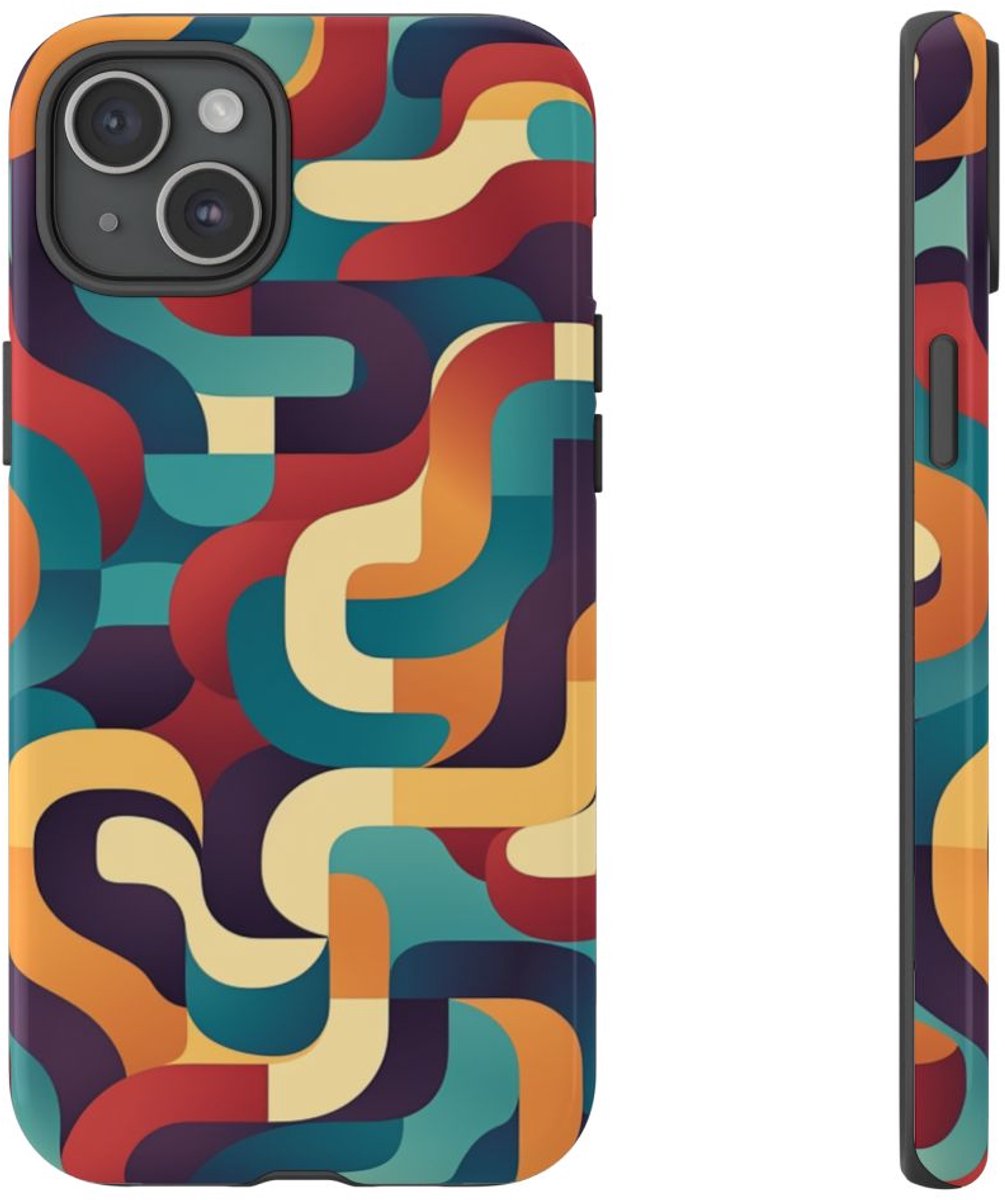 Kleurrijk Abstract Gebogen Patroon – Telefoonhoesje Geschikt voor iPhone 15 Plus