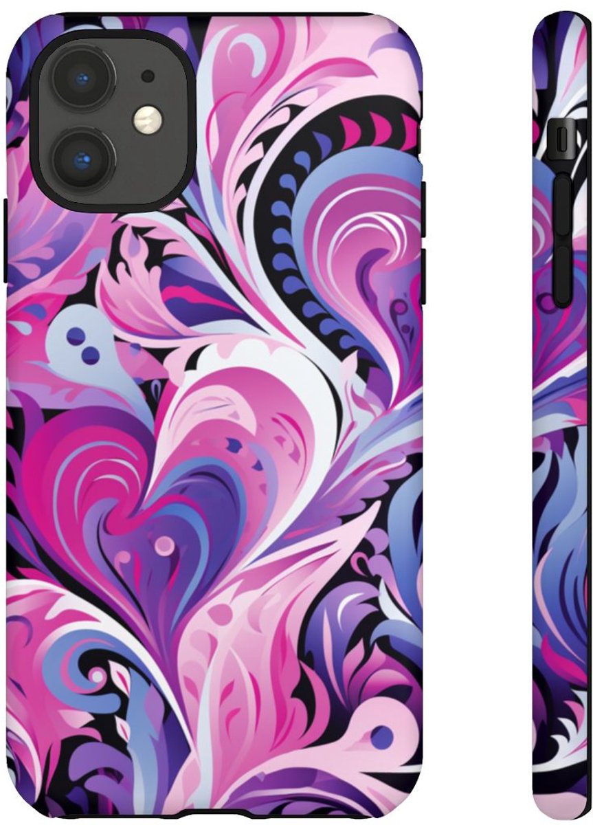 Roze en Paarse Hartjeswerveling – Telefoonhoesje Geschikt voor iPhone 11