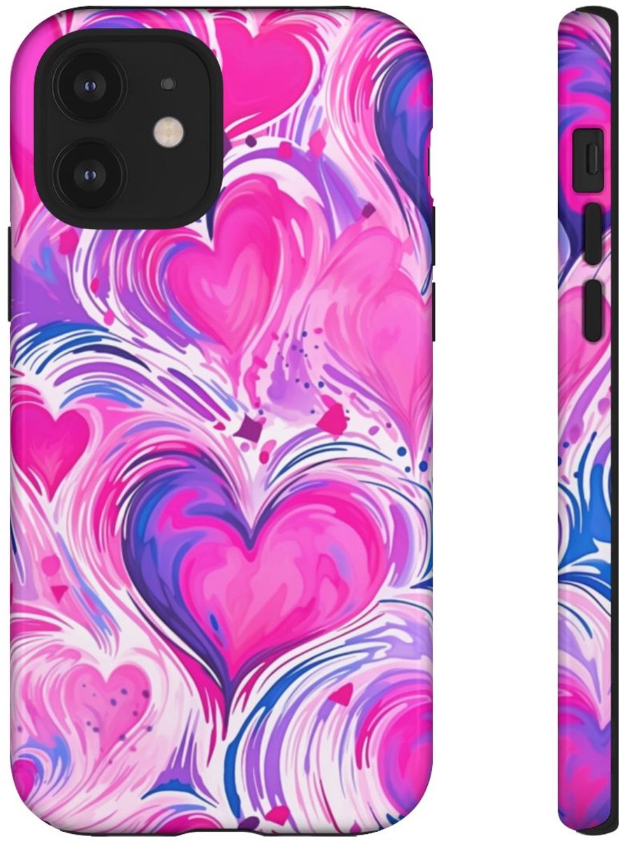 Roze en Paarse Hartjeswerveling – Telefoonhoesje Geschikt voor iPhone 12