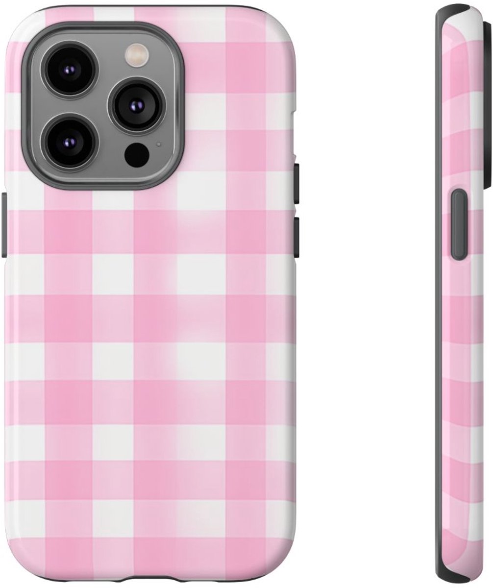 Roze en Wit Geruit Patroon – Telefoonhoesje Geschikt voor iPhone 14 Pro