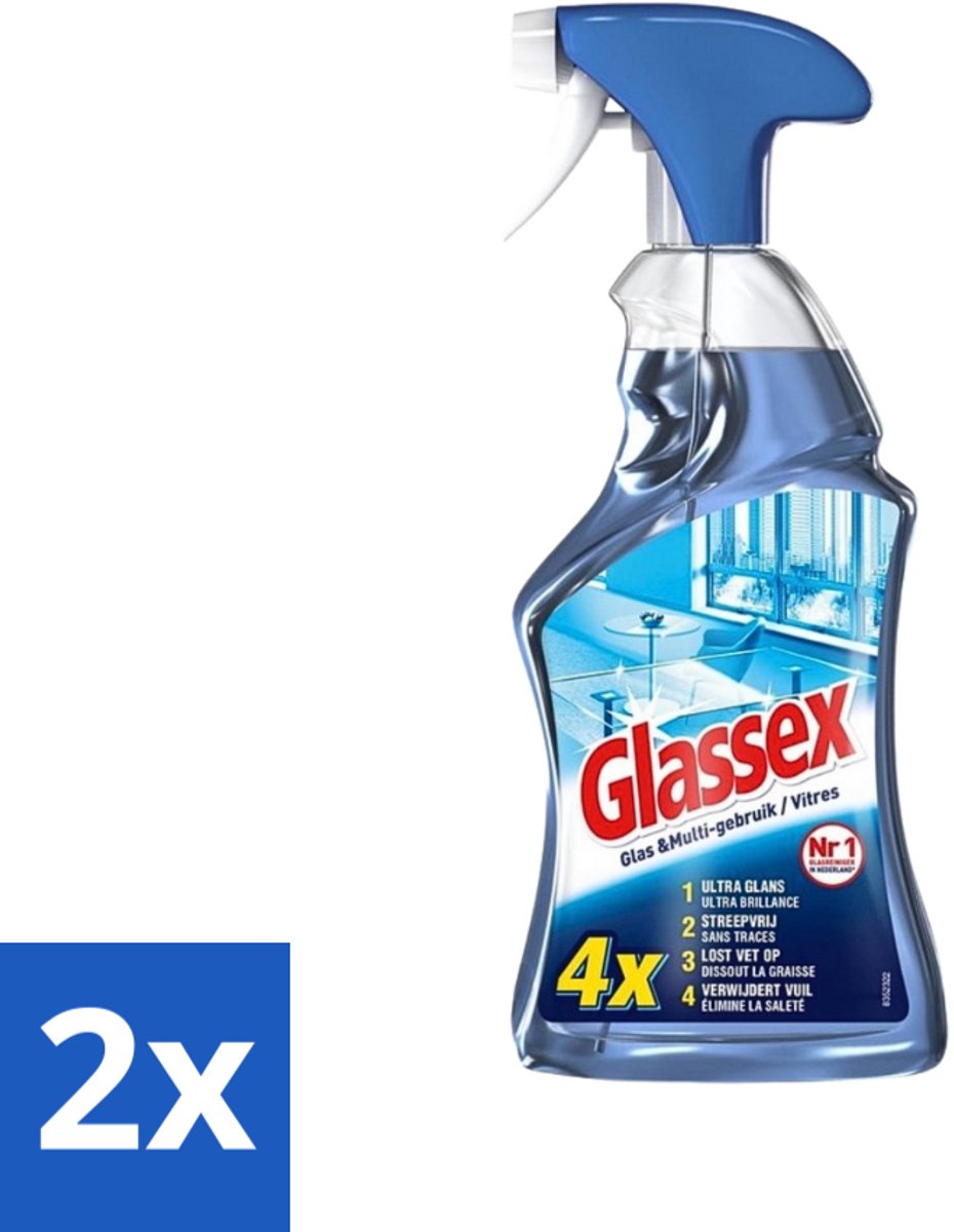 2 x Glassex Glas & Multi Schoonmaakspray 750 ml - Glas Reinigen - Spiegel Reinigen - Ruit Reinigen - Marmer Reinigen - Vet Verwijderen