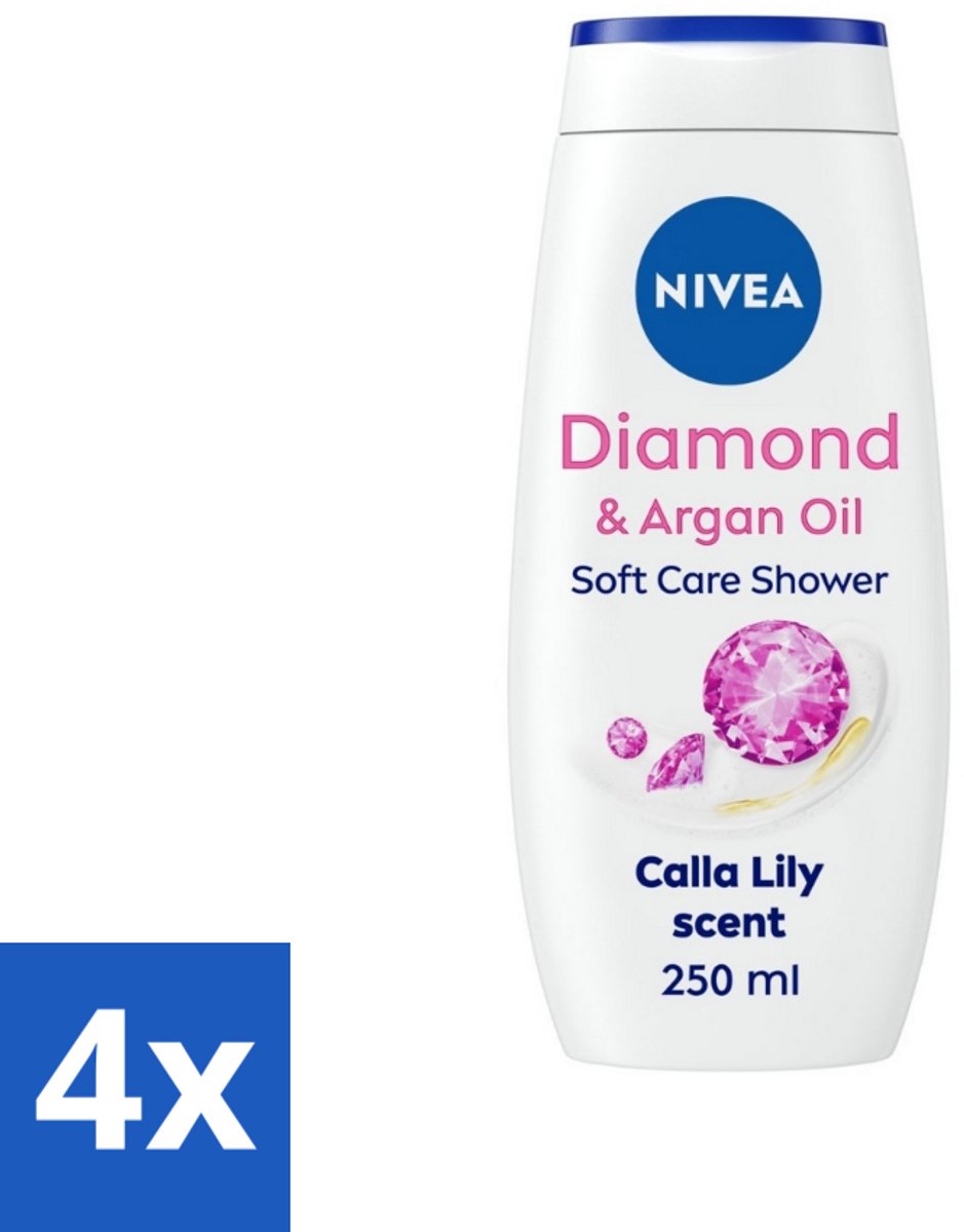 4 x Nivea - Diamond Touch Douchegel - Sensuele Leliegeur - 250 ml - Douchegel - Diamantpoeder - Witte Aronskelk - Hydratatie - Luxe Douchegel