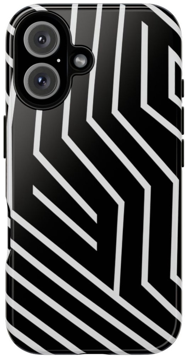 Zwart-Wit Geometrisch Lijnpatroon – Telefoonhoesje Geschikt voor iPhone 16