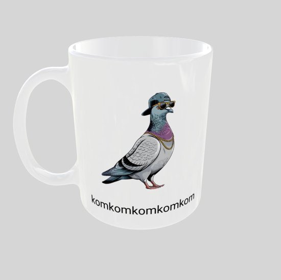 Mug Humour Pigeon Drôle Tasse à café cadeau avec texte "Duif Concombre" Hauteur 9,5 cm Diamètre 8 cm 350 ml Céramique