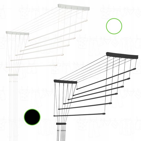 Séchoir à linge KADAX, séchoir à linge mural à 6 colonnes avec barres en acier revêtues de polyéthylène, capacité de charge 12 kg (6 x 140/blanc)
