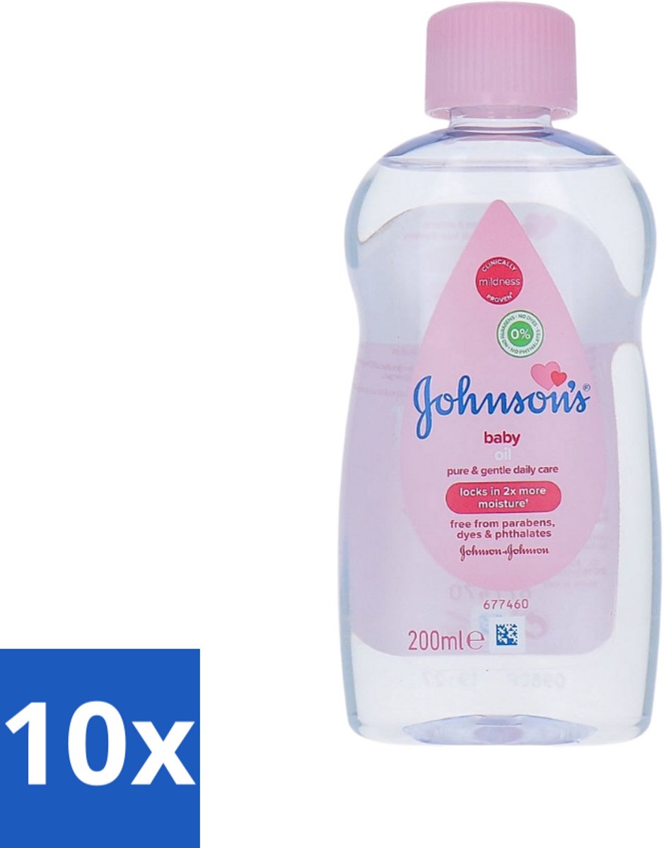 10 x Johnson's - Baby Olie - Puur & Zacht - 200 ml - Babyolie - Babyhuid Verzorging - Hydraterende Olie - Zachte Huid - Babyhuid Bescherming