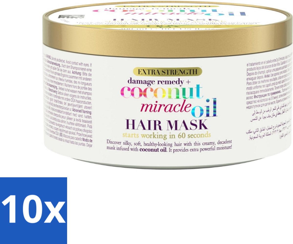 10 x OGX - Coconut Miracle Oil - Haarmasker - Intens Voedend - Voor Beschadigd Haar - 300 ml - Haarmasker - Kokosolie - Voeding Haar - Beschadigd Haar - Pluis