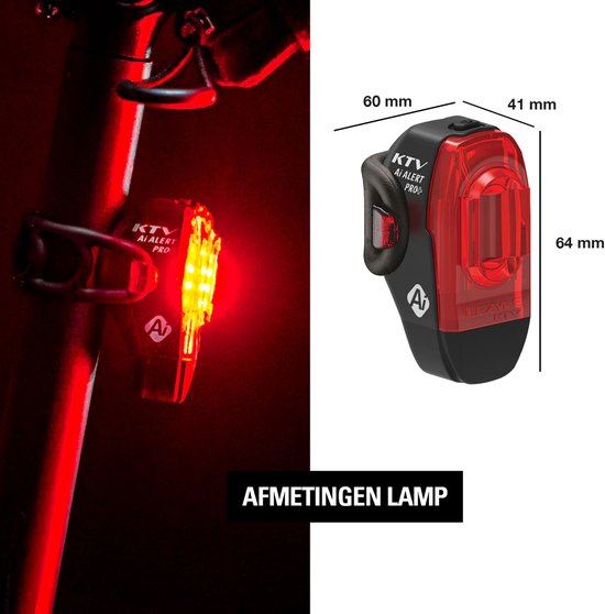 Lezyne KTV Pro+ AI Achterlicht - Oplaadbare Fietslamp - 6 standen - 150 lumen - AI Waarschuwing Remlichtfunctie - Fietsverlichting - Zwart — afbeelding 4