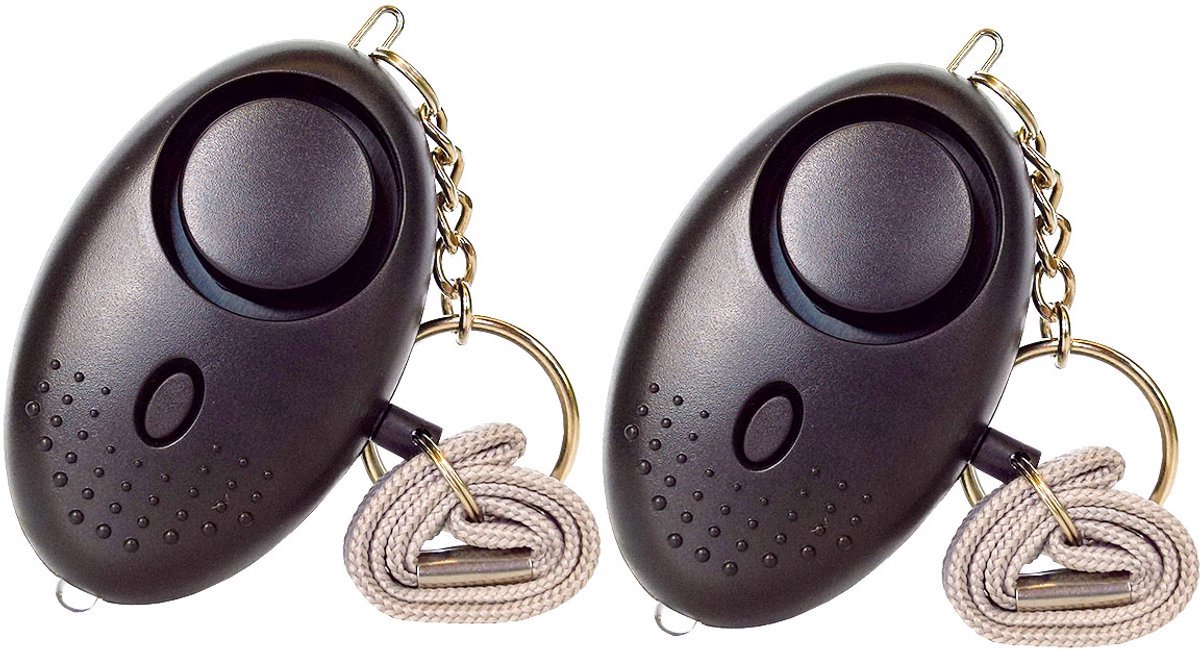 2 stuks - persoonlijk zakalarm - 140 dB - met zaklamp - sleutelhanger - Veiligheid Alarm - Persoonlijke Alarmknop - zelfverdediging sirene - voor vrouwen - Zwart