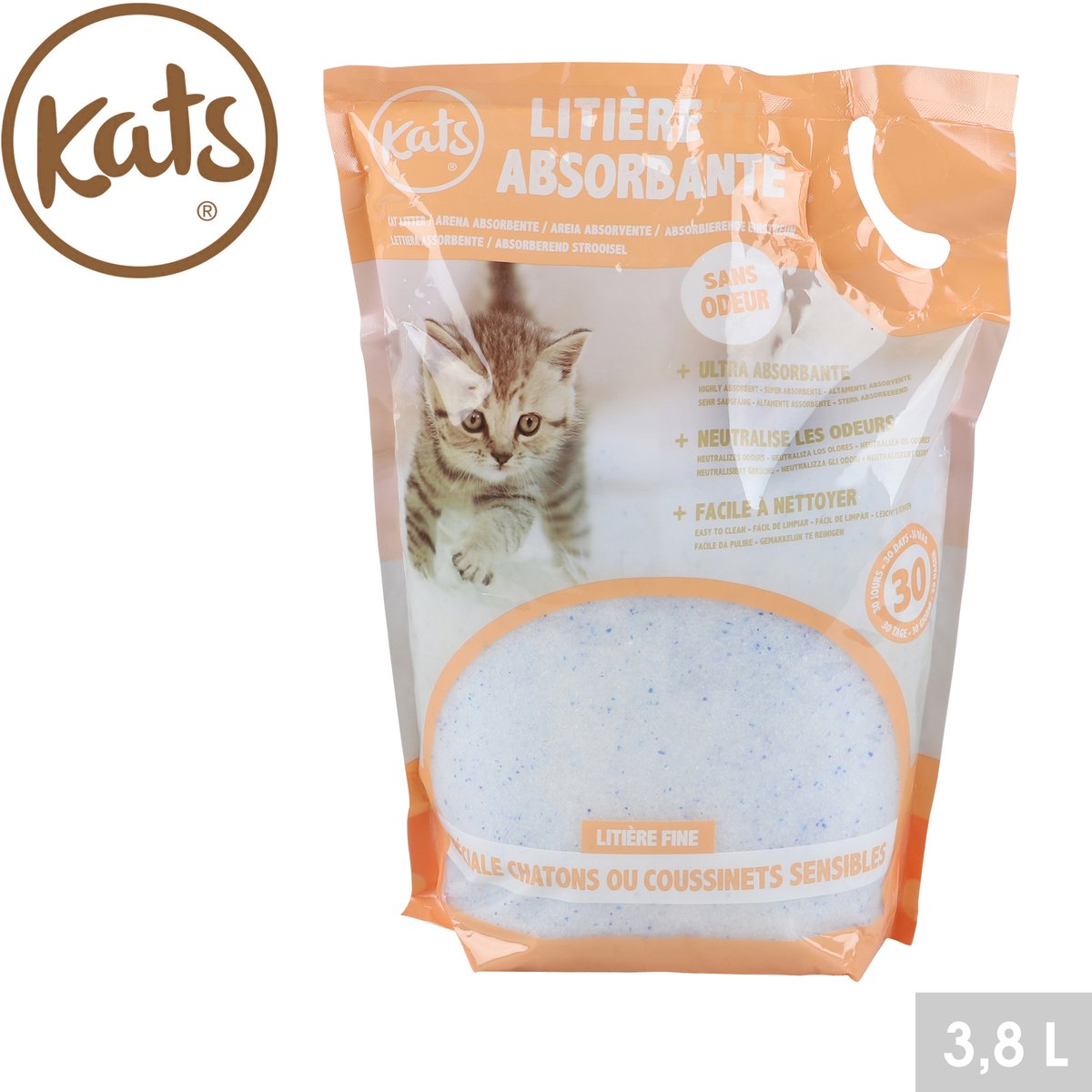 "KATS" Absorberende Kattenbakvulling 3,8L – Speciaal voor Kittens of Gevoelige Pootjes – Voordeelverpakking 8 x 3,8L