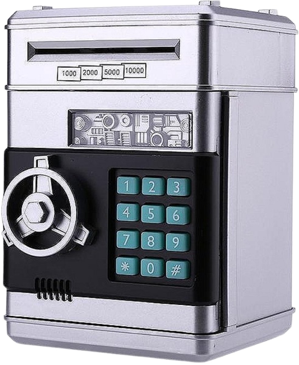RAMBUX® - Kluis met Pincode & Geluid - Zilver - Spaarpot - Munten & Briefgeld - Automatisch Spaarvarken - Educatief Speelgoed